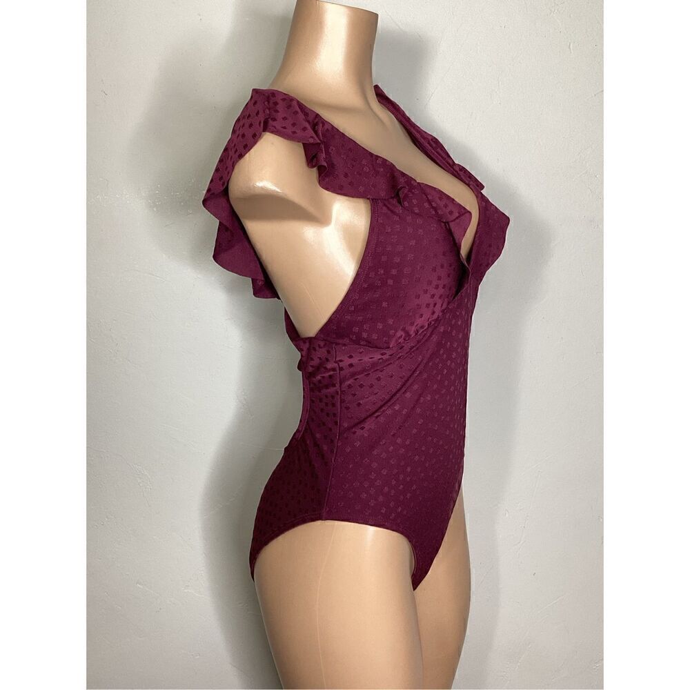 New. Robin Piccone plum ruffle one piece. Size 14. Retails $168 - Picture 2 of 13
